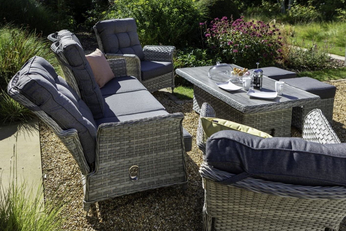 Hartman Heritage Tuscan 3 Seat Reclining Garden Furniture Adjustable Lounge Set with Stools