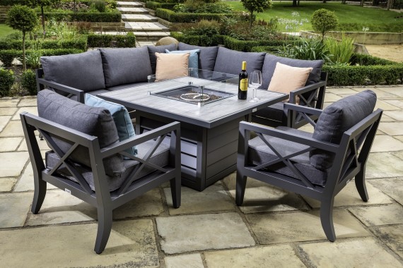 Hartman Soro Square Gas Fire Pit Casual Garden Furniture Set With Lounge Chairs Xerix Aluminium The Company - Garden Furniture Fire Pit Set
